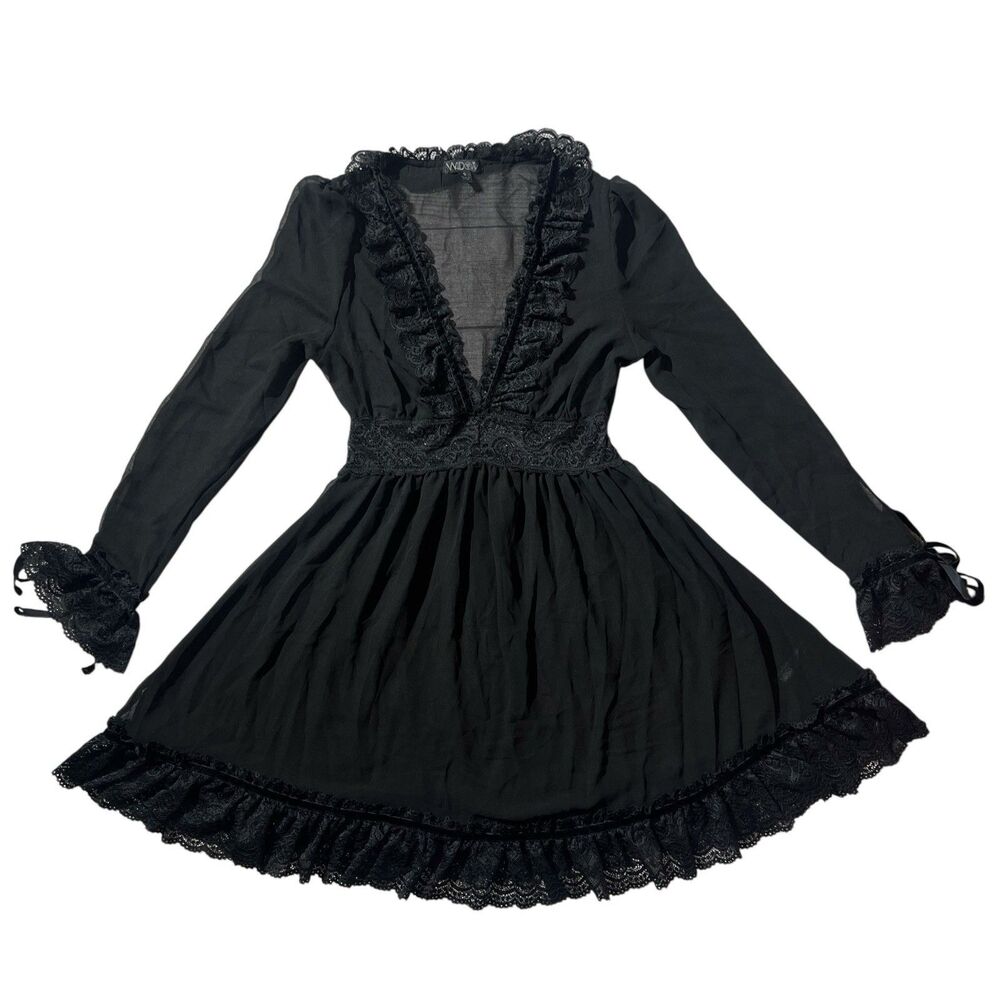 Vintage-Inspired Black Lace Mini Dress - Women